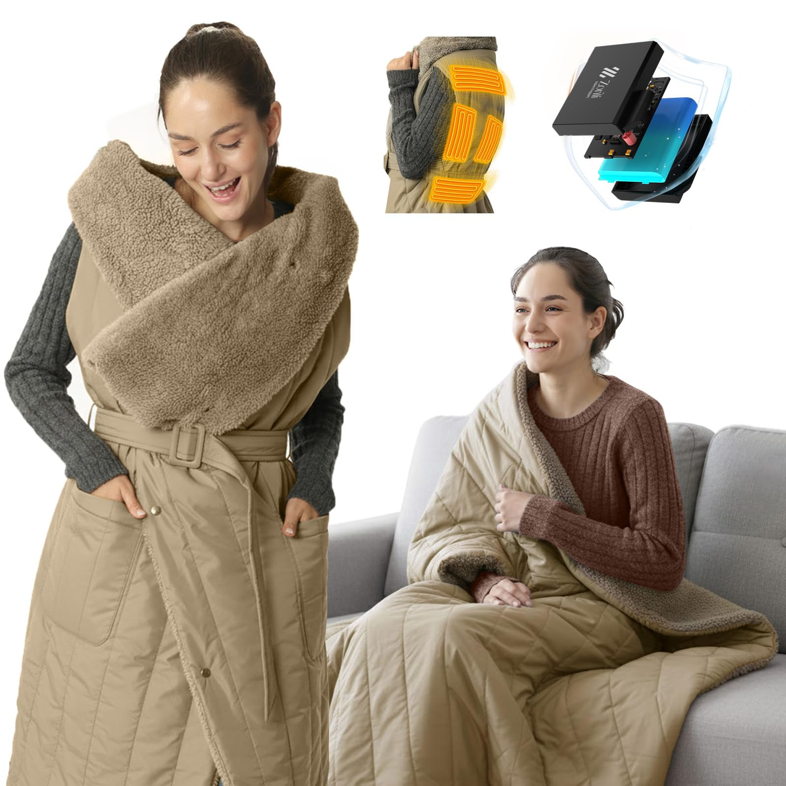 ZonLi Electric Wearable Heated Blanket, 2-in-1 Design Portable Cordless Heated Blankets Battery O... | Amazon (US)