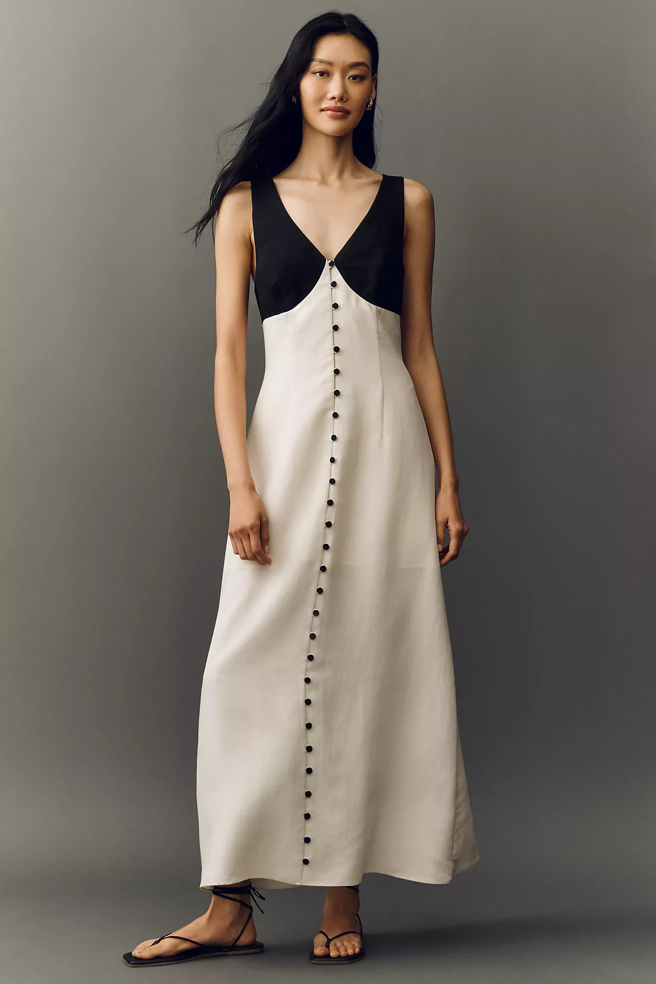 Mare Mare Linen V-Neck Button-Front Maxi Dress | Anthropologie (US)