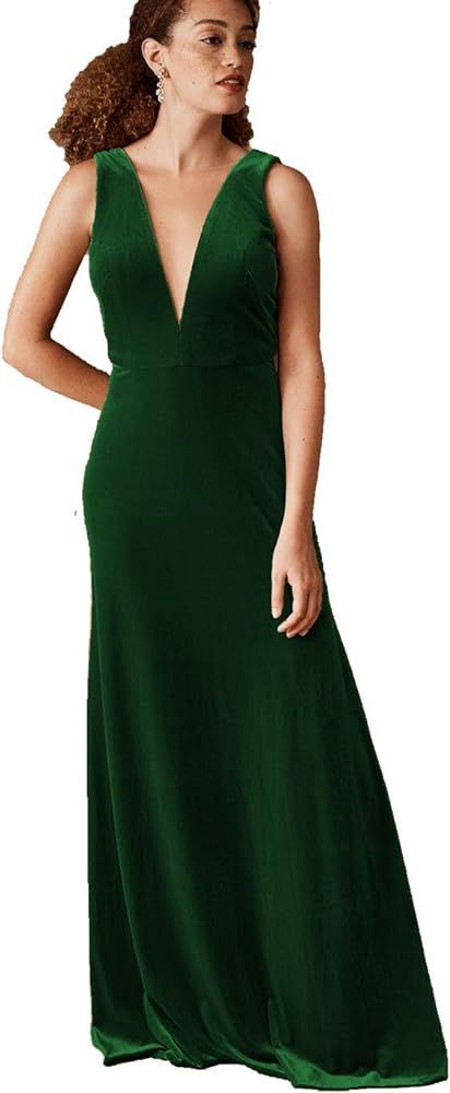 Velvet Birdesmaid Dresses Plunging Neckline V Back Long Winter Formal Dress Evening Party Gown fo... | Amazon (US)