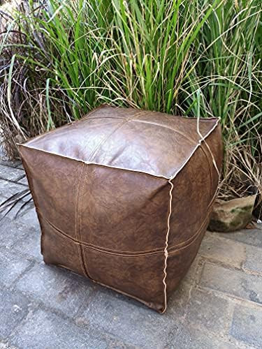 RISEON Unstuffed Boho Handmade Faux Leather Moroccan Pouf Footstool Ottoman Leather Poufs 17.7" x... | Amazon (US)