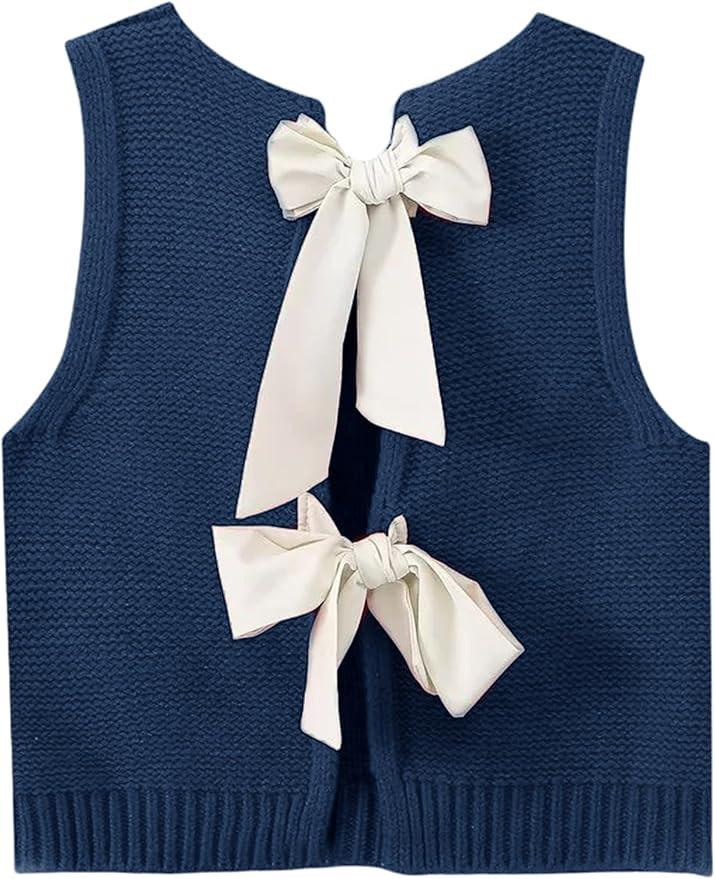 Lianlive Sweater Vest Top for Women Casual Crop Knit Cardigan Vest Bow Tie Back Knit Tank Tops | Amazon (US)