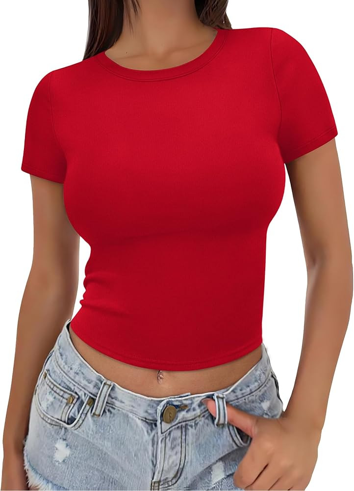SAMPEEL Crop Tops for Women Summer Trendy Tight Tshirts 2024 Slim Fit | Amazon (US)