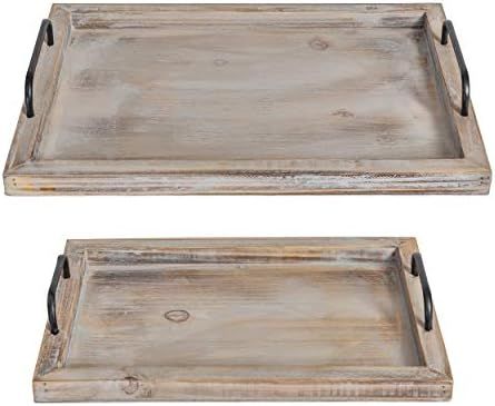 Besti Rustic Vintage Food Serving Trays (Set of 2) | Nesting Wooden Board with Metal Handles | St... | Amazon (US)