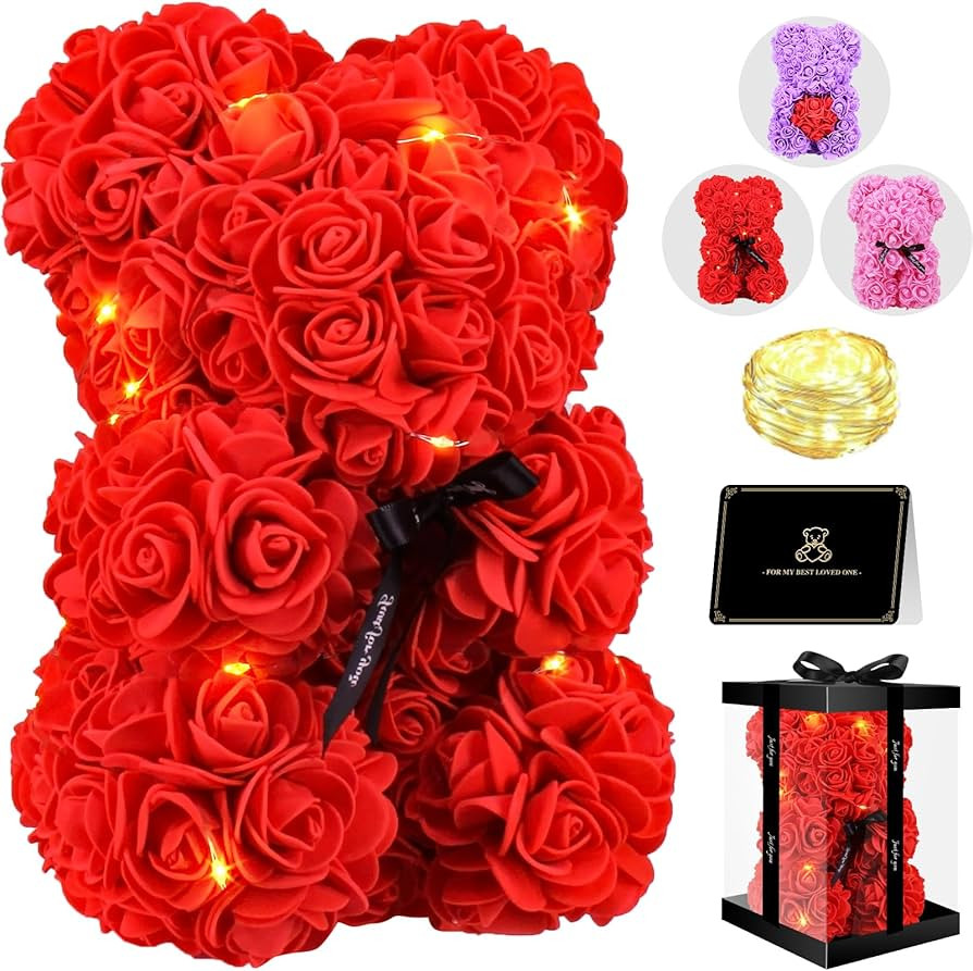 Otlonpe Bear Rose Valentines Day Gifts for Her, 9 inch Flower Bear with Led Light, Birthday Gifts... | Amazon (US)