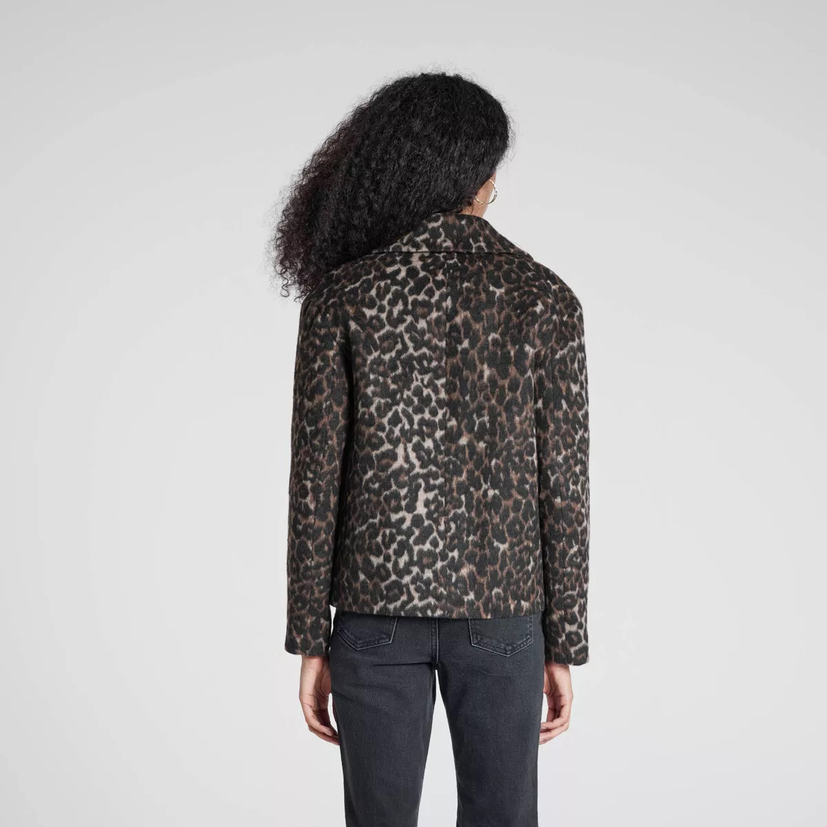 Women's Pea Coat - A New Day™ Brown Leopard Print M | Target