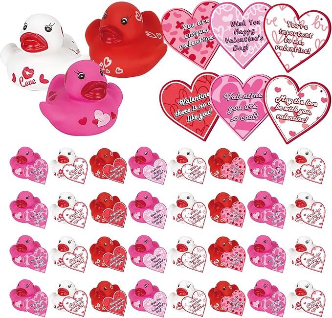Aviski 30Pcs Kids Valentines Day Gifts for Classroom - Cute Valentine Rubber Ducks and Gift Tags ... | Amazon (US)