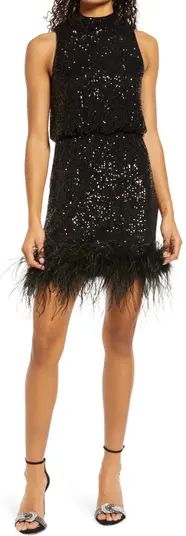 Feather Trim Sequin Dress | Nordstrom