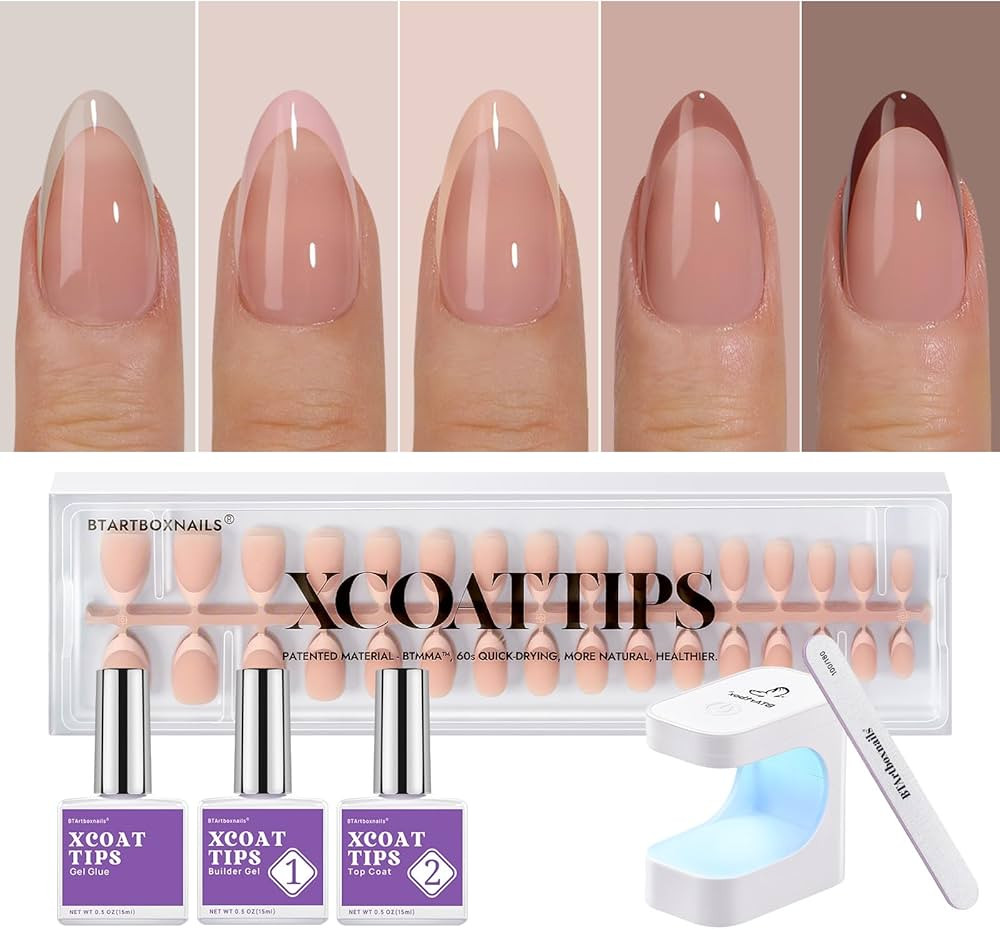 BTArtboxnails XCOATTIPS French Gel Nails - Skin Tones French Tip Press on Nails, Short Almond Nai... | Amazon (US)