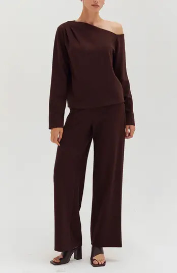 CRESCENT One Shoulder Top & Flowy Pants Two Piece Set | Nordstrom | Nordstrom
