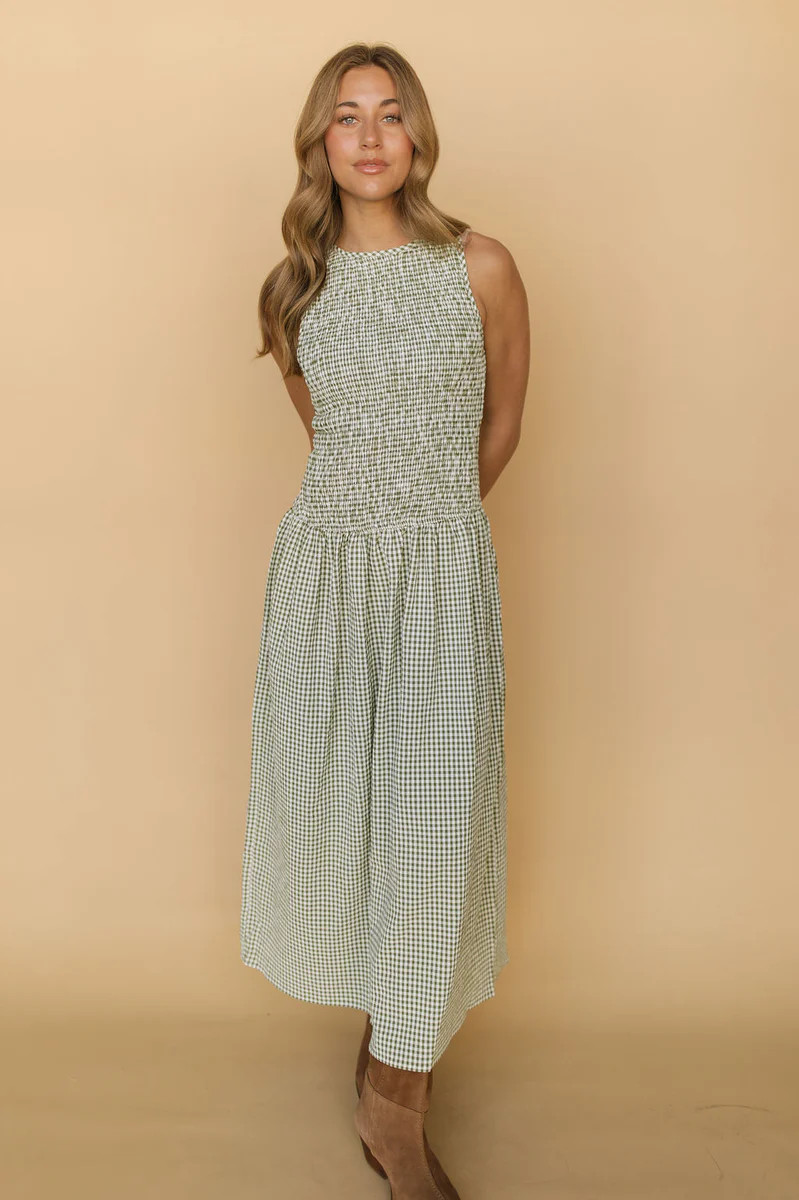 Annabelle Gingham Maxi in Green | Henly