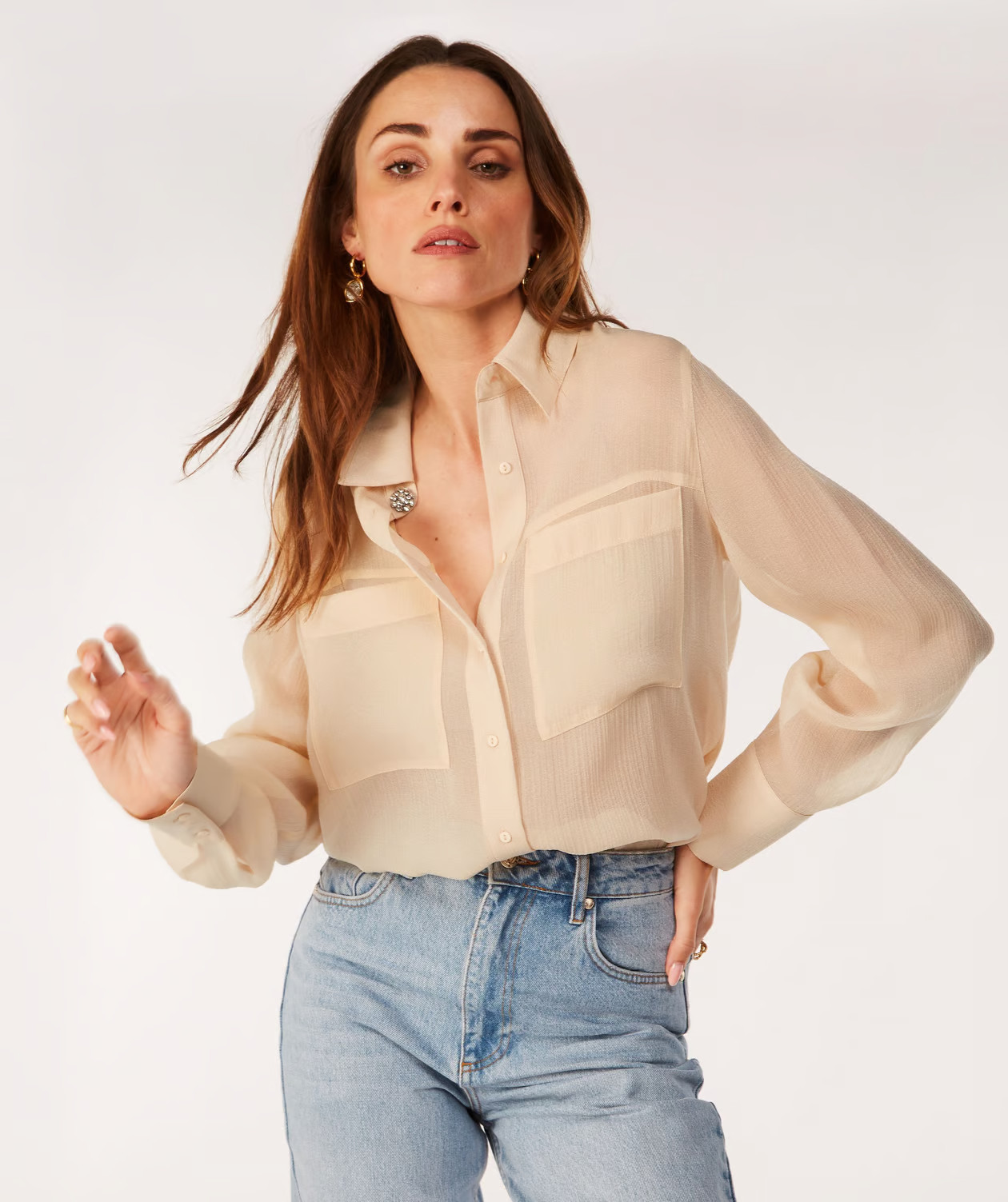 DAVEY regular fit blouse - beige | JOSH V (NL)