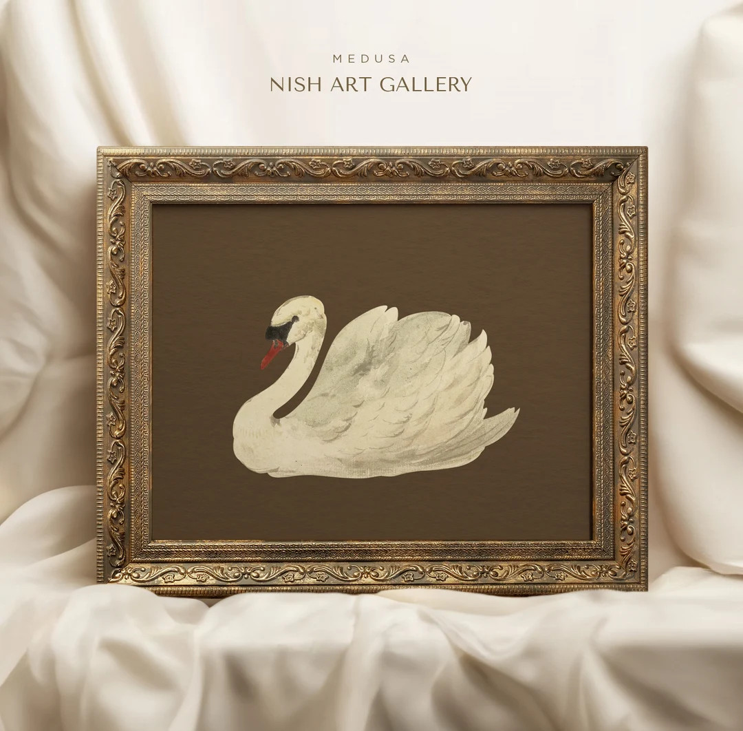 Framed Swan Art Print: Vintage Nursery Wall Decor - Etsy | Etsy (US)
