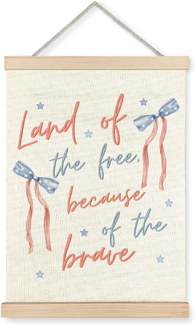 KAOWT Coquette Pastel Red White and Blue Bow Wall Art Hanging Poster, Patriotic Decor, Preppy Ame... | Amazon (US)