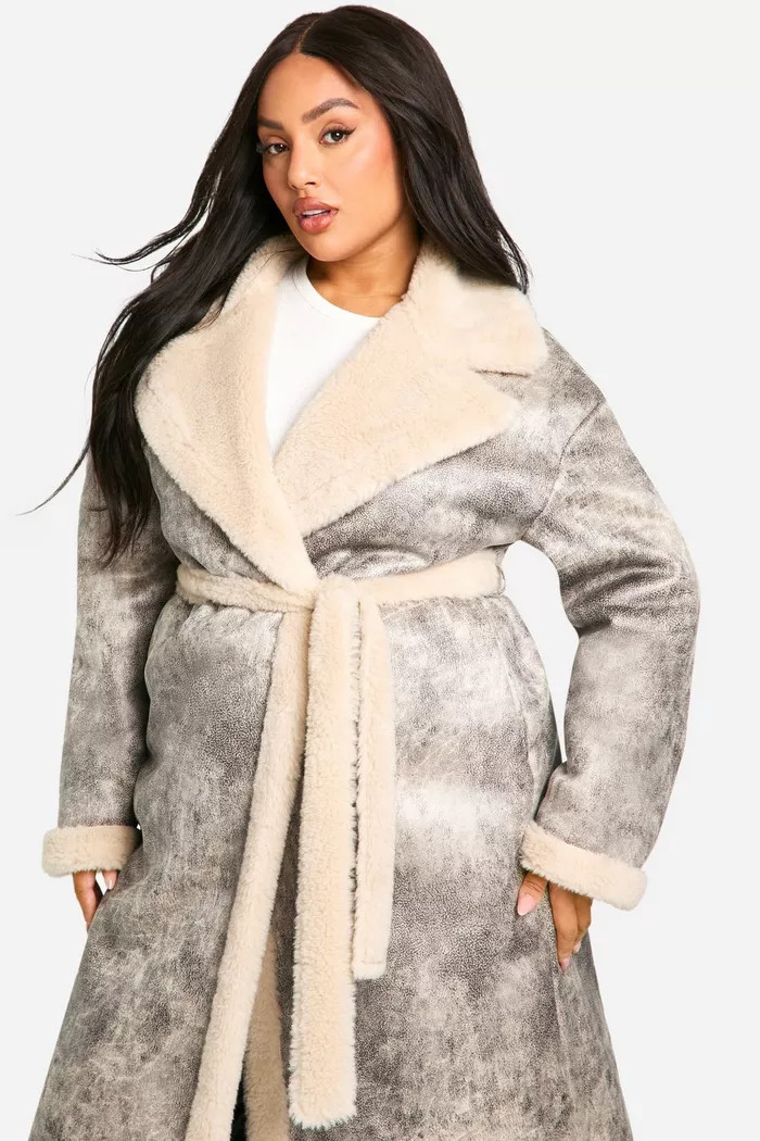 Plus Vintage Look Longline Belted Aviator Jacket | boohoo (US & Canada)