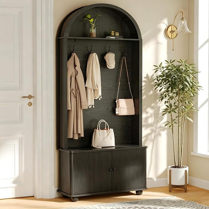 71" Hall Tree with Bench and Shoe Storage, 4-in-1 Design Entryway Bench with Coat Rack, Arch Farm... | Amazon (US)