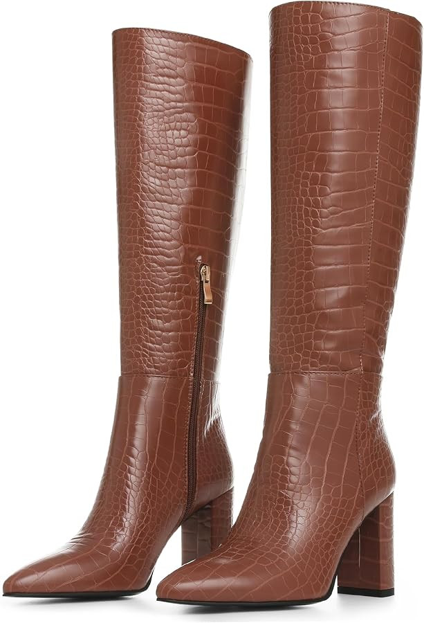 AOSPHIRAYLIAN Knee High Black Boots Women Pointed Toe Chunky Heel Boots | Amazon (US)