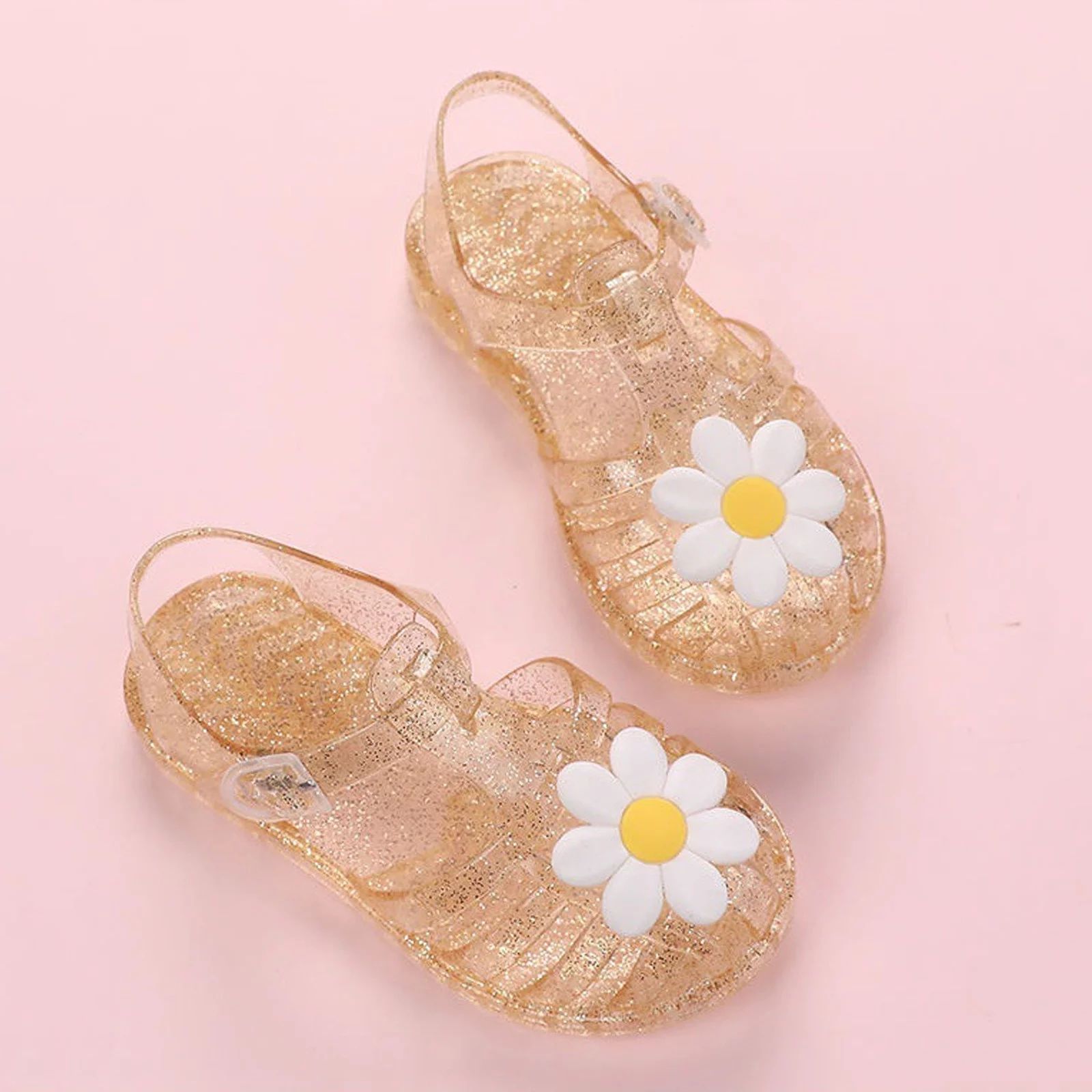 Clearance! Realhomelove Toddler Girls Cute Flower Jelly Sandals Soft Rubber Sole Beach Shoes Kids... | Walmart (US)