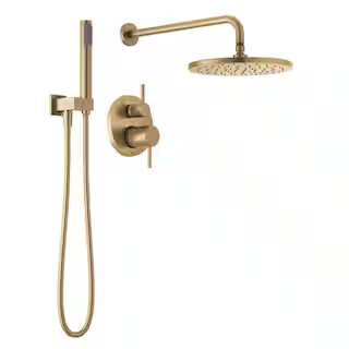 Modern Gold 1-Spray Raincan Wall Mount Fixed and Handheld Shower Head 1.75 GPM in Champagne Bronze | The Home Depot