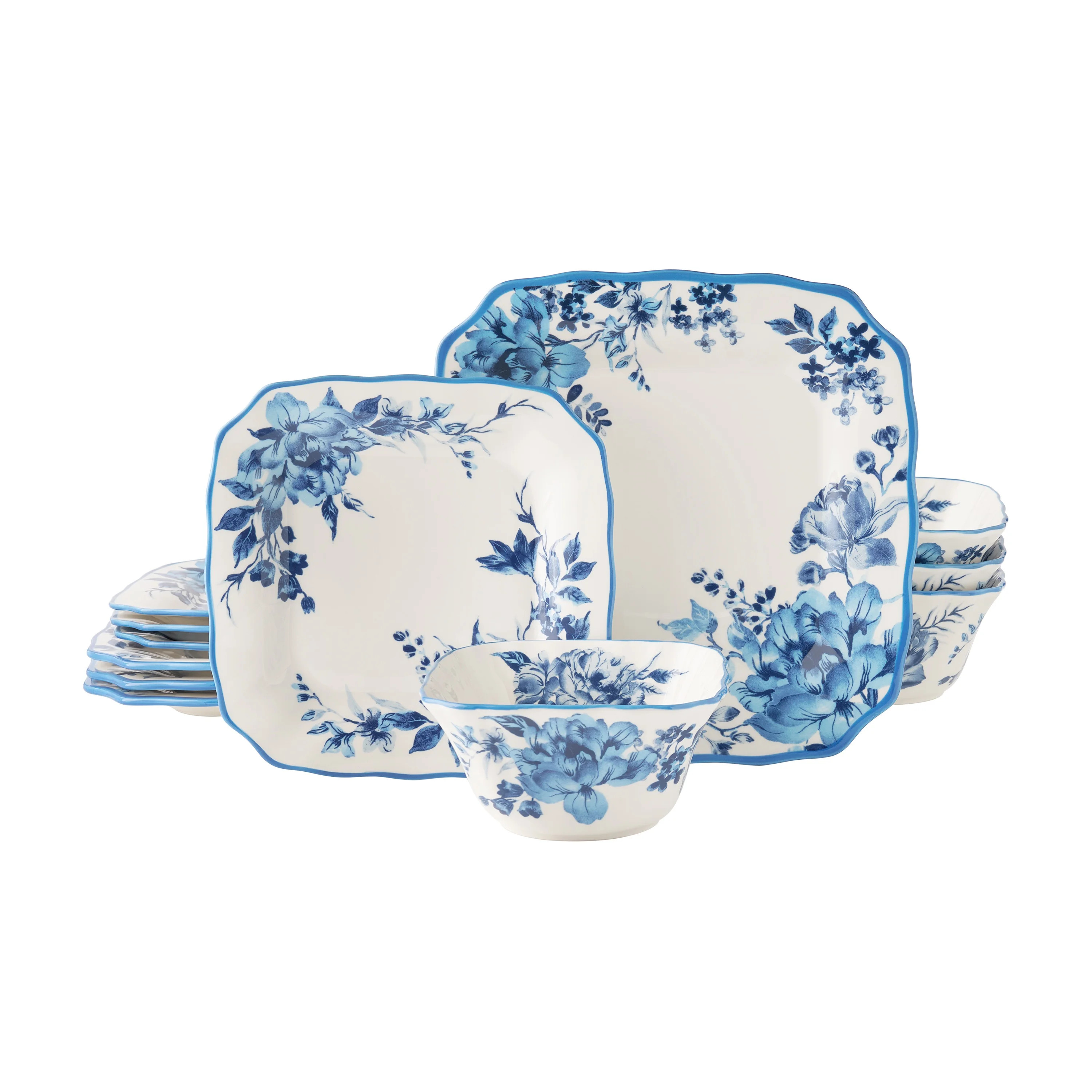The Pioneer Woman Delilah 12-Piece Stoneware Dinnerware Set, Blue | Walmart (US)