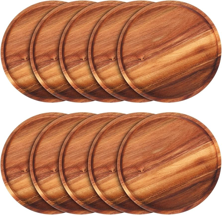 Rtteri 10 Pieces Acacia Round Wood Plates 12 x 0.6 Inch Dinner Plates Wooden Charger Platter Bulk... | Amazon (US)
