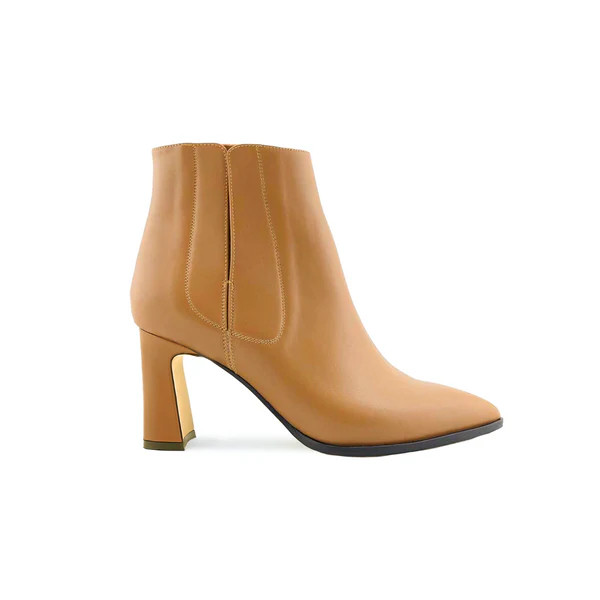 Camel Calf Leather Bold Block Ankle Boot | ALLY Shoes