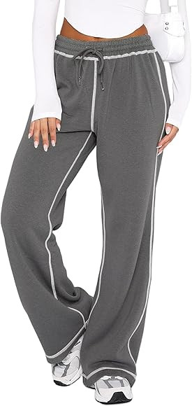 Track Pants Women - Soft Wide Leg Sweatpants Women Drawstring Lounge Pants Joggers with Pockets | Amazon (US)