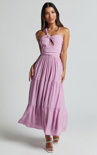 Aniston Midi Dress - One Shoulder Cut Out Front Tiered Dress in Lilac | Showpo (US, UK & Europe)