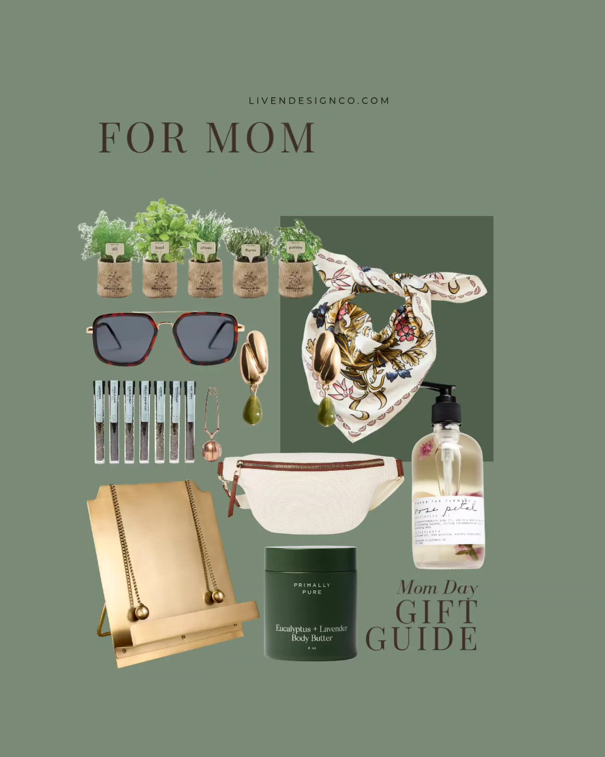 Mother's day gift guide. For mom. Under $30. Gift ideas. For her. Garden gift. Waistbag. Cookbook holder. Body oil. Scarf. Tea. Body polish. Lotion. Sunglasses. Target style

#LTKSeasonal #LTKmomlife #LTKSaleAlert