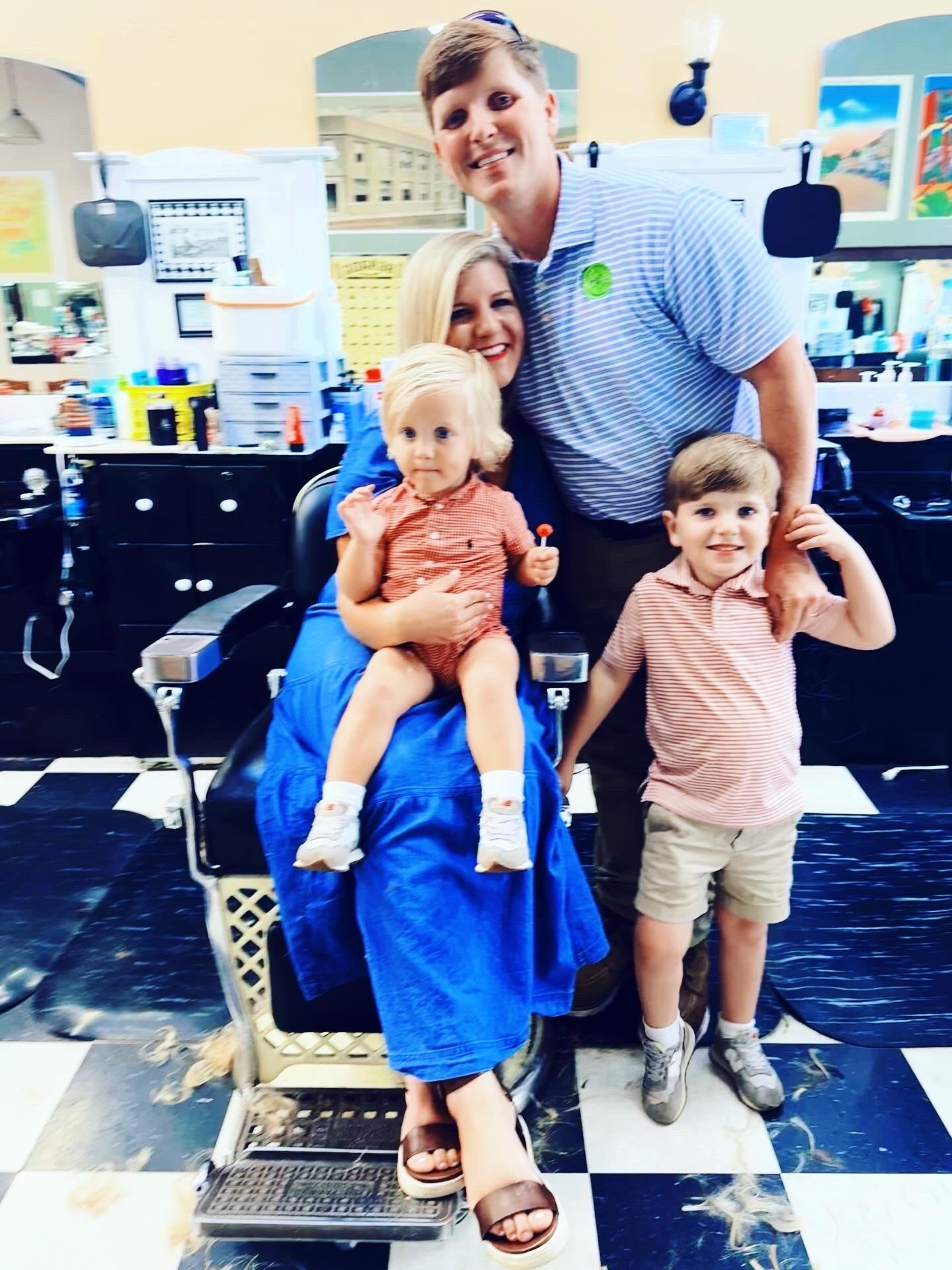 b a b y  ‘ s    f i r s t    h a i r c u t  👶🏼💈✂️🧴💙💇🏼🧢❤️ #babyatthebarbershop #babysfirsthaircut✂️ 

Sweet Baby Levi Rhett 👶🏼 got his very first (!!) haircut 💇‍♂️ today and he did so well!! 🥰 Lots of lollipops 🍭, the cutest little certificate 📜, and #babysfirsthaircut core memory 🎞️ sweetness around here this summer friday night!! 💈❤️ And the funny thing is… the boys and I actually went to the Queen 👑 City 🏙️ this morning for mama’s haircut 💇🏼‍♀️ hehe 🤭 (they loved getting to visit with Nana and Papaw 💙), daddy got a haircut 💇‍♂️ before work 🫶🏽, anddd Judson got his haircut 💇🏼 tonight at the old school barber 💈 shop, too!! 🤗 So it was a big ol’ exciting hair day around here for the Mabry Family!! 😍 We love this small town barber shop so (also, the barbers 💈 there all told us we looked like a JC Penny 🛒 catalog family lol 🤭) and I sure am thankful to be surrounded 👸☺️ by all these handsome 😘 boys of mine!! 👶🏼🩵👶🏼 #ᴄᴏʀᴇᴍᴇᴍᴏʀʏ #allmyboys