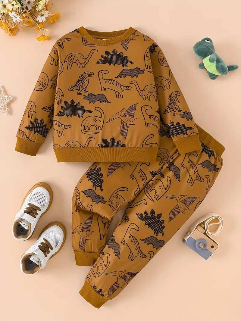 Baby's Dinosaur Allover Print Outfit Sweatshirt Pants Set - Temu | Temu Affiliate Program