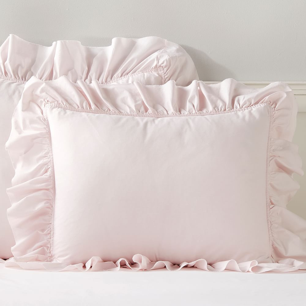 Washed Cotton Ruffle Organic Sham, Standard, Powdered Blush | Pottery Barn Teen