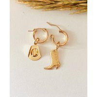 Cowgirl Hoop Earrings, Boot & Hat Jewelry, Country Western, Rodeo Outfit | Etsy (US)