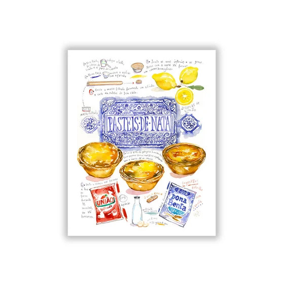 Portuguese food print Pasteis de Nata recipe poster | Etsy | Etsy (US)