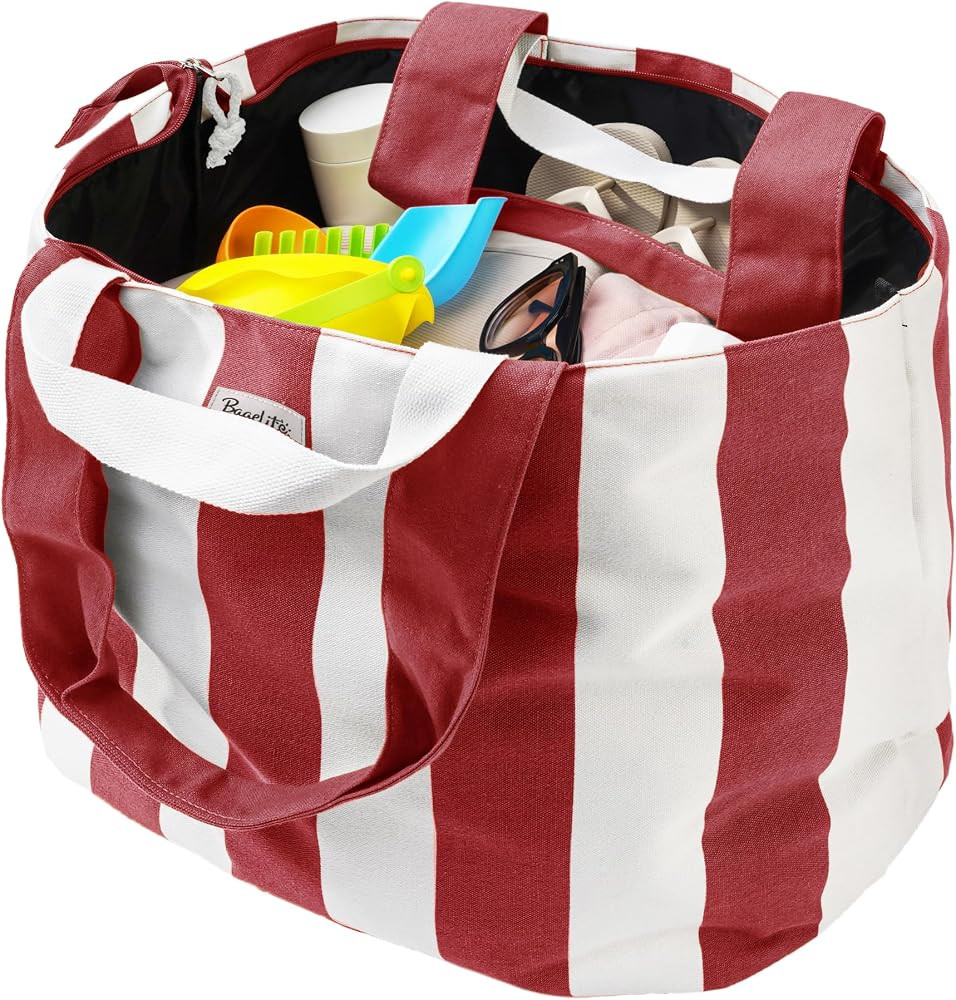 Bagelite 22'' 50L Large Beach Bag with Zipper, Extra Large Canvas Tote Bag for Women, Weekender P... | Amazon (US)