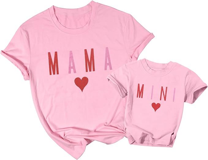 Mommy and Me Matching Outfits Mama Mini Love Heart Shirt Short Sleeves Set Valentines Day Mothers... | Amazon (US)