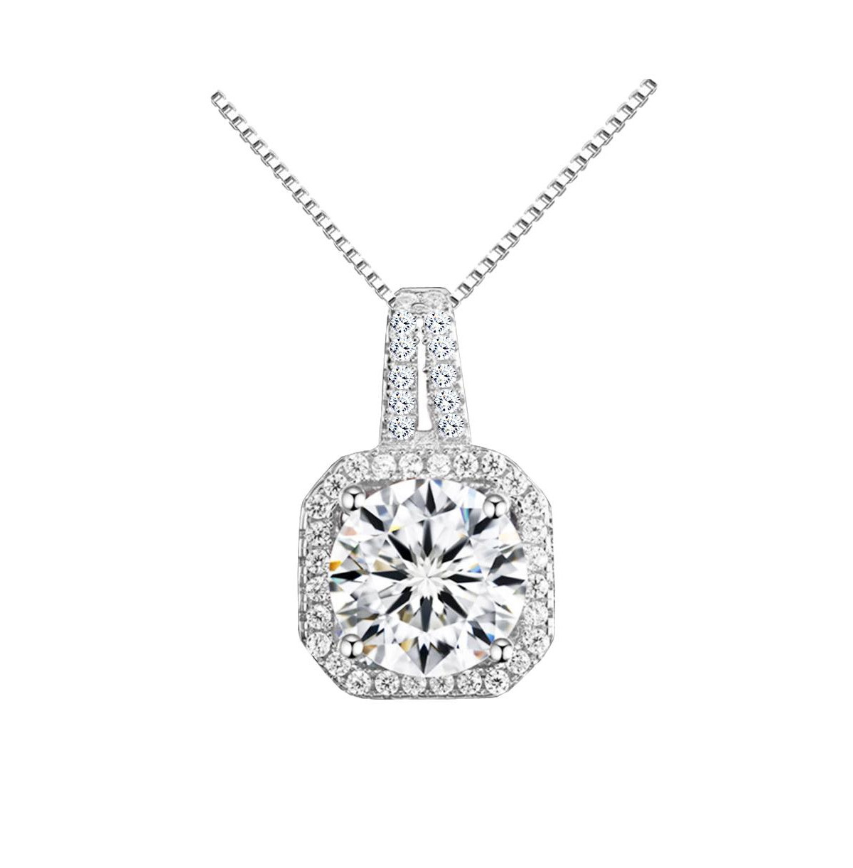 Two Carat Halo Cubic Zirconia Pendant Necklace - Silver | Macy's