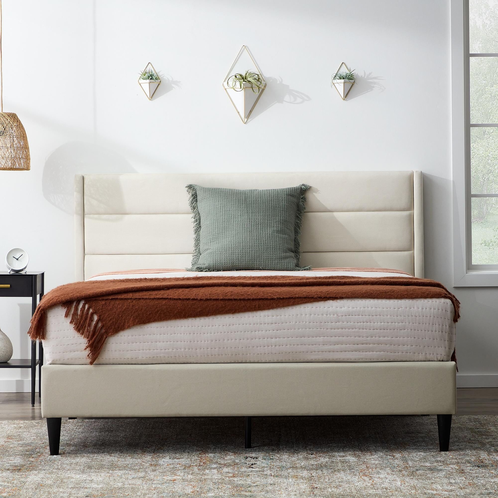 Rest Haven Renton Upholstered Channeled Platform Bed, King, Cream | Walmart (US)