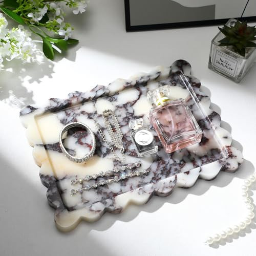 Honeydak Calacatta Viola Scalloped Marble Tray 10.6 x 8 Real Natural Marble Tray Luxury Decorative Storage for Bathroom Dresser Vanity Kitchen Countertop Home Decor | Amazon (US)