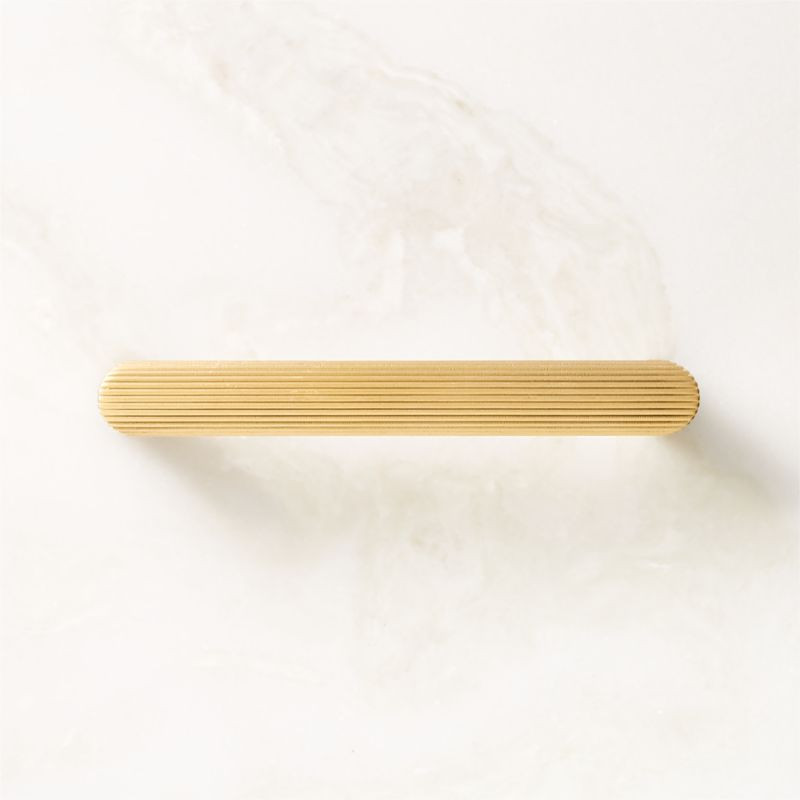 Curveaux Scored Brushed Brass Cabinet Handle 4'' + Reviews | CB2 | CB2