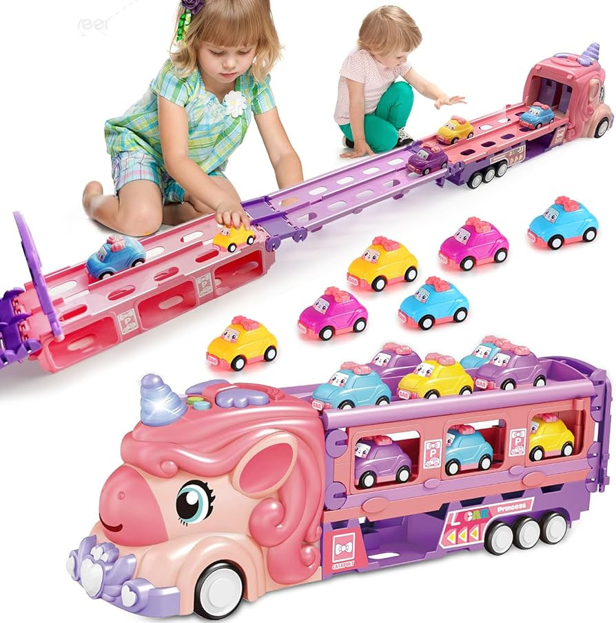 HSEONEJIA Toddler Unicorn Truck & Cars Toys for 2 3 4 5 6 7 Year Old Girl Birthday Gift, 2 Player... | Amazon (US)