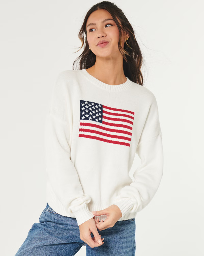 Oversized US Flag Graphic Crew Sweater | Hollister (US)