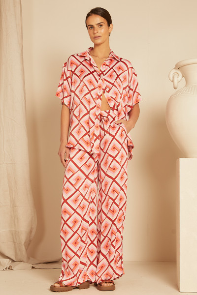 Geo Lounging Pant in Coral Hues | Bohemian Traders
