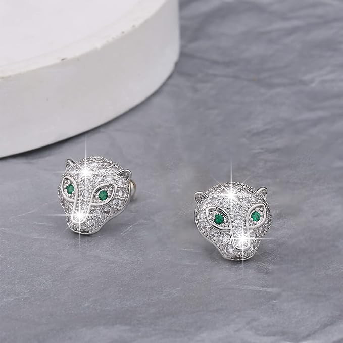 DTESL 925 Sterling Silver Panther Stud Earrings | Animal Leopard Design Zircon Earrings Gifts for... | Amazon (US)