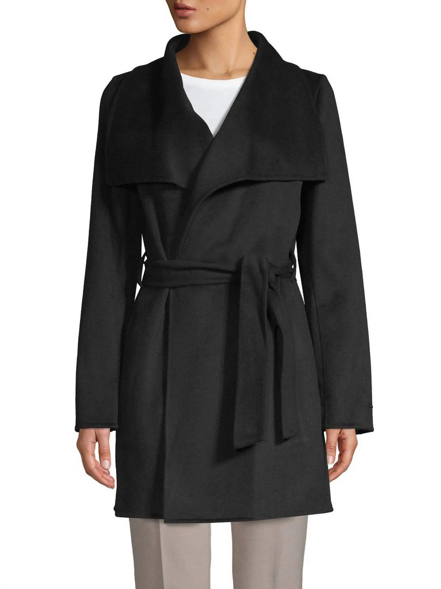 Women Ella Lightweight Wool Wrap Trench Coat Jacket In Black | Shop Simon