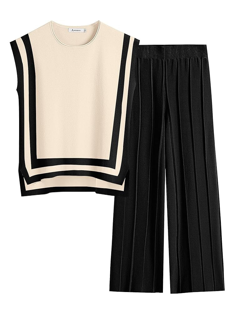 ANRABESS Women 2 Piece Lounge Sets Summer Casual Knit Sweater Vest Pant Set Beach Vacation Airpor... | Amazon (US)