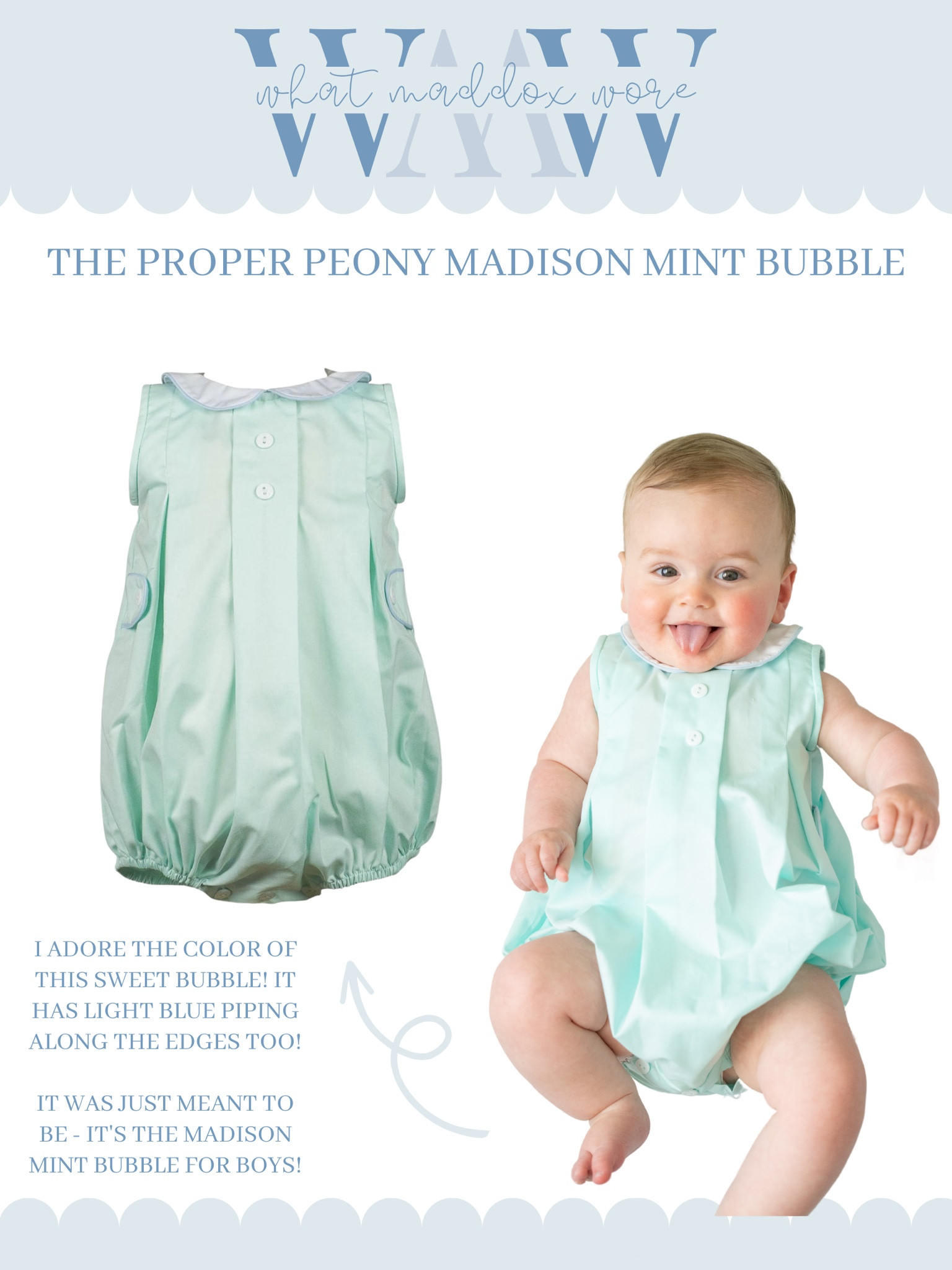 WMW - what Maddox wore 🤍 The Proper Peony Madison mint bubble 

#LTKfamily #LTKbaby #LTKkids