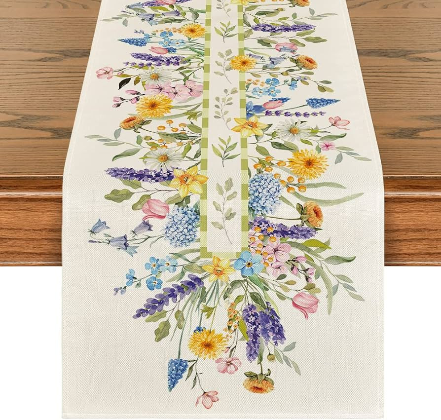 Artoid Mode Bloom Flowers Florals Lavender Summer Table Runner, Seasonal Spring Holiday Kitchen D... | Amazon (US)