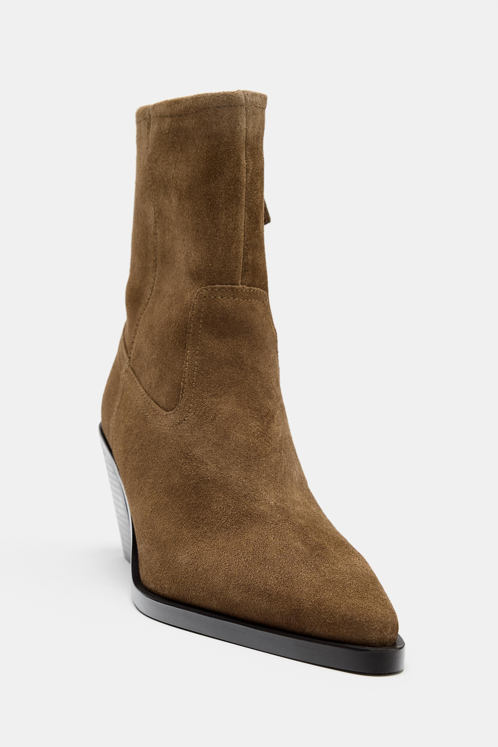 SPLIT SUEDE BLOCK-HEEL ANKLE BOOTS | Zara UK