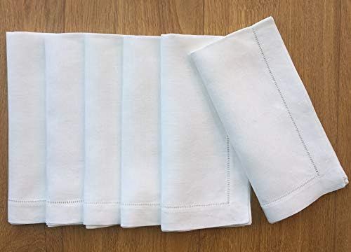 Minhcraft White Linen Hem Stitch Dinner Napkins - Set of 6 20"x20"-Ladder hemstitch 100% Linen Cl... | Amazon (US)