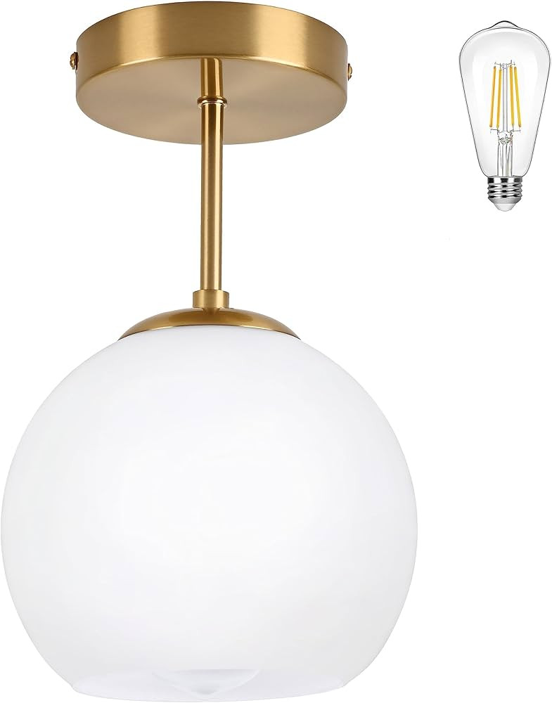 Gold Semi Flush Mount Ceiling Light Fixture Milk Glass Light Fixture Mid Century Flush Mount Ceil... | Amazon (US)